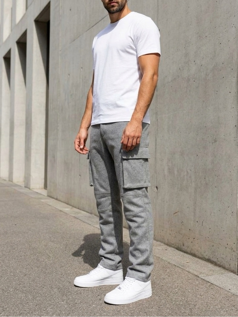 American Stitch Gray Men's Cargo Pants with Multiple Patch Pockets